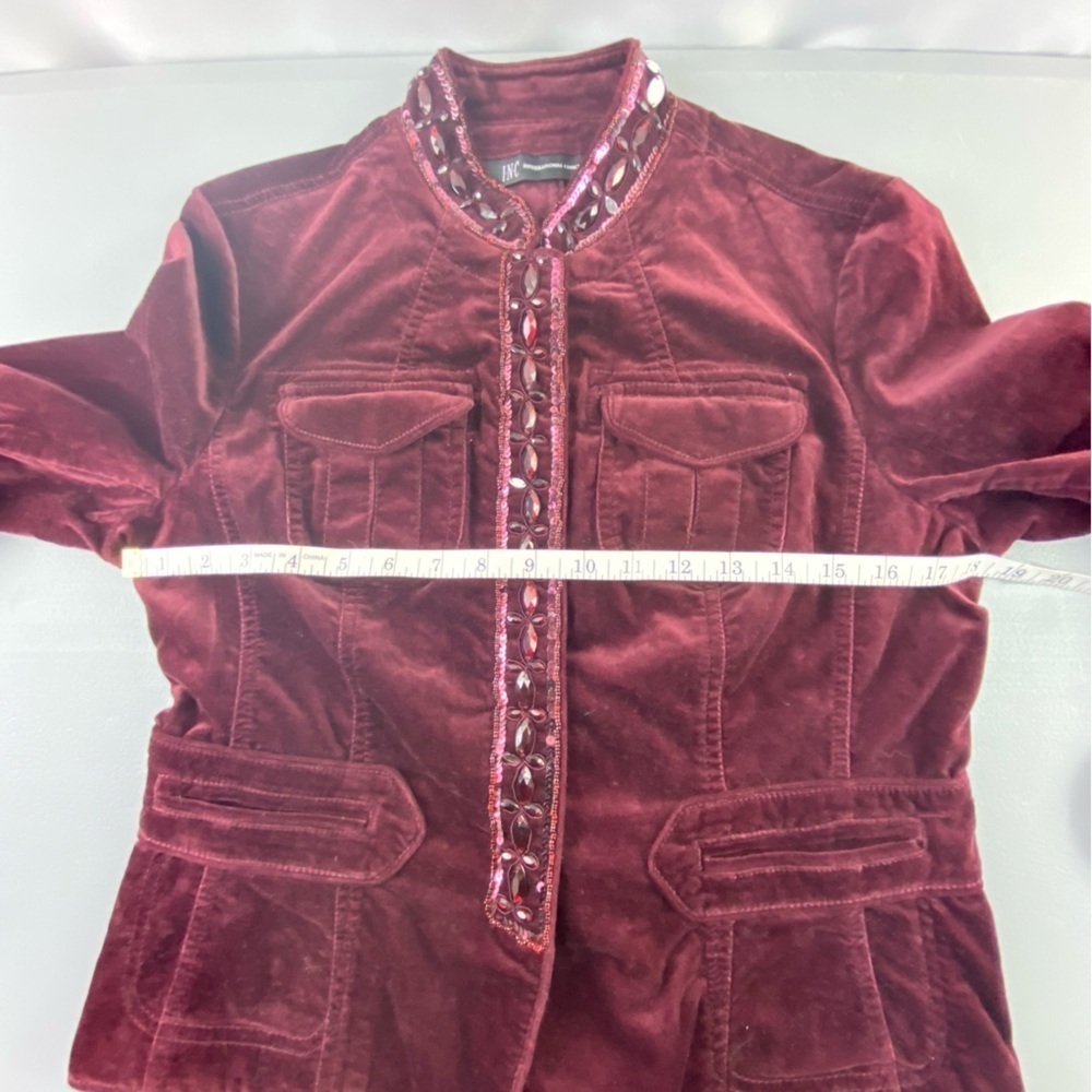 INC International Concepts Burgundy Maroon Velour Jeweled Jacket wms sz M - Picture 6 of 10